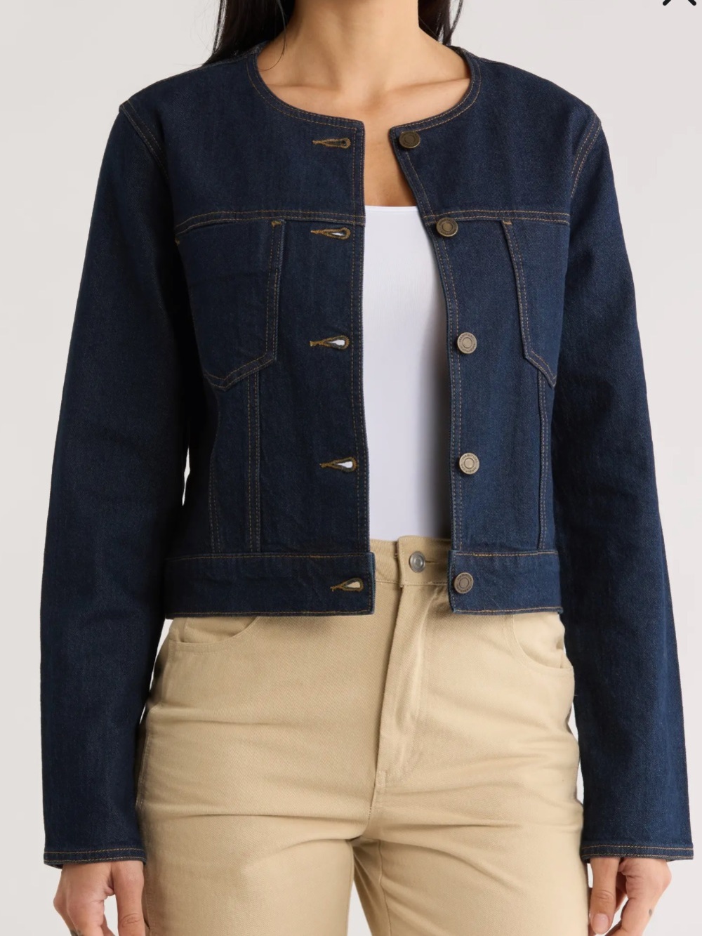 Dark Collarless Denim Jacket